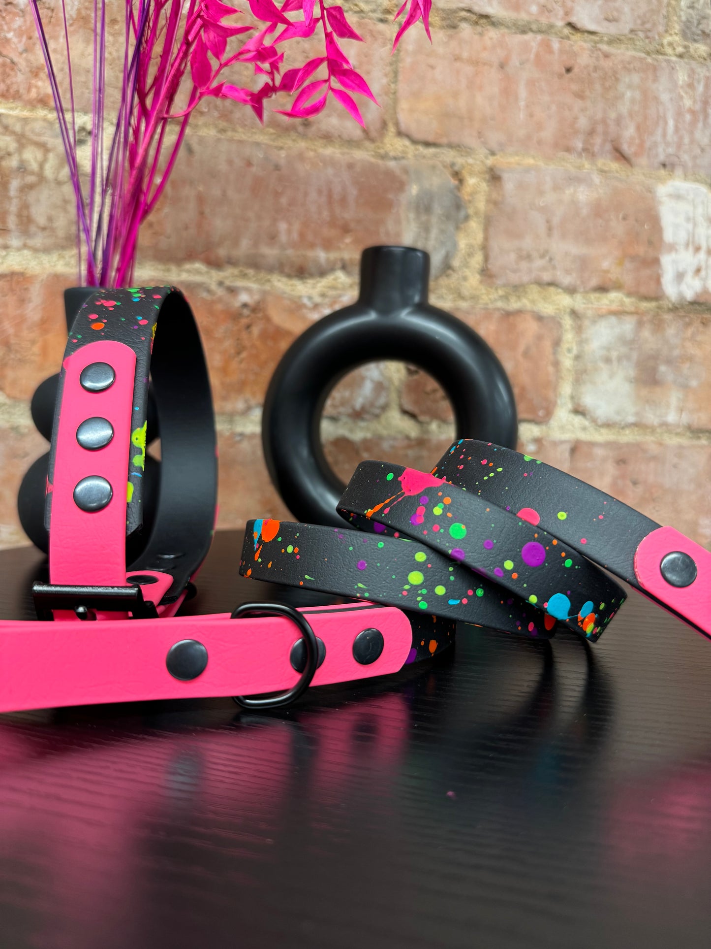 Neon Pink - Waterproof BioThane© Splatter Dog Collar - Neon Collection