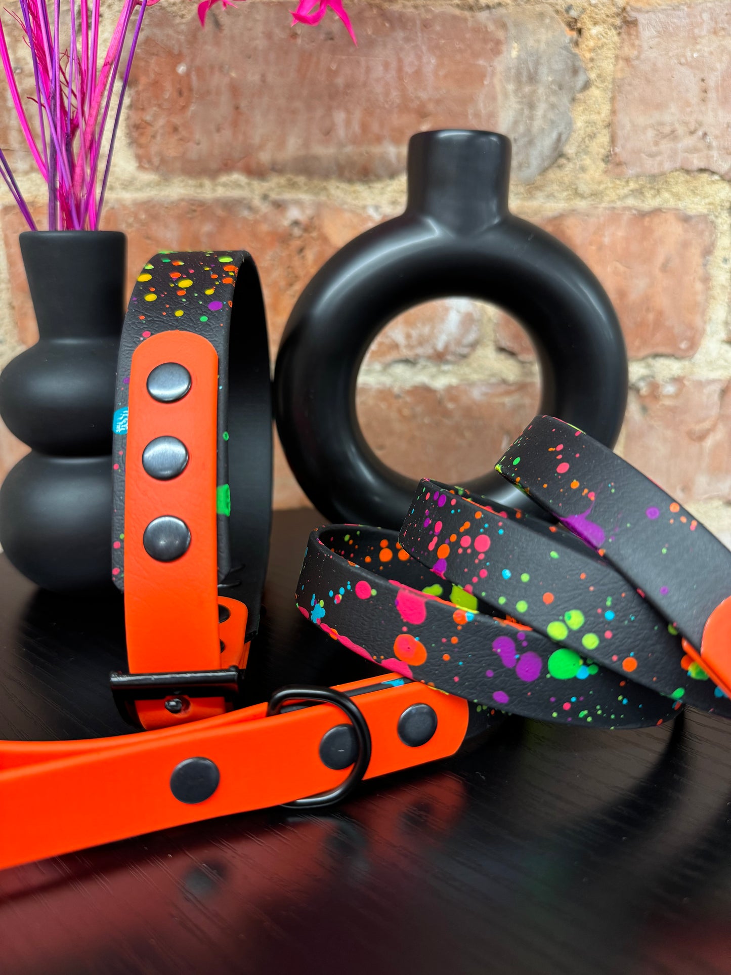 Neon Orange - Waterproof BioThane© Splatter Dog Collar - Neon Collection